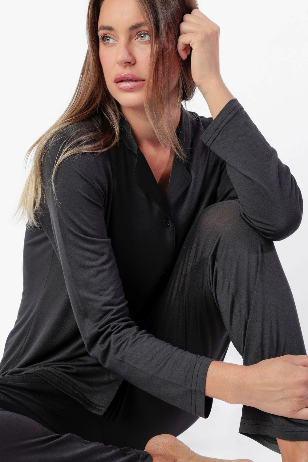 Admas - pigiama lungo modal 63647-0-110 nero