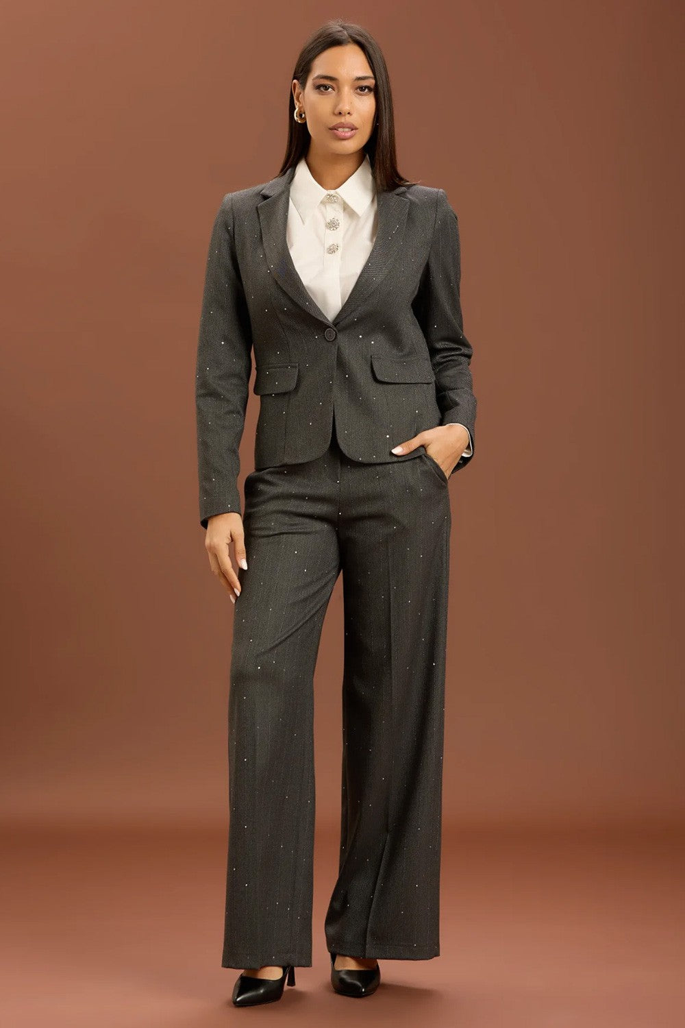 Take two - camicia over in popeline con bottoni gioiello dt02002 bianca