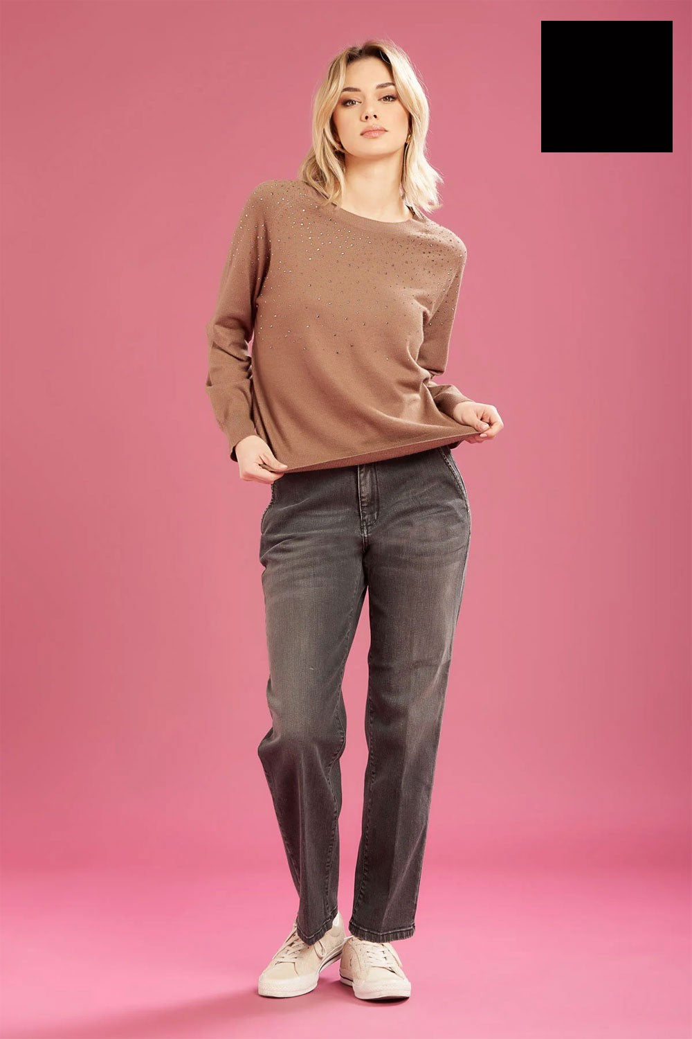 Fresh flower - girocollo c.applicaz. a cascata ff679 nero