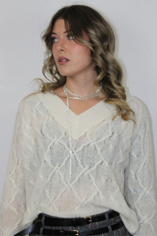 Ermanno scervino - maglia scollo a v m/l d474m501dge 10106 panna