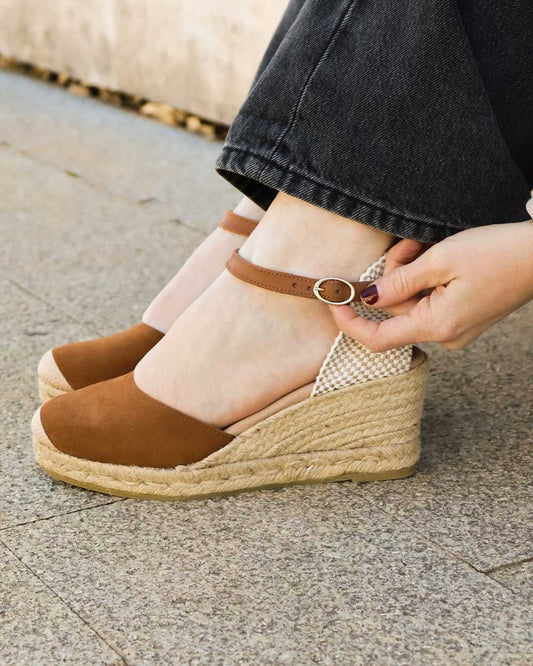 Genuins - espadrillas con zeppa carina velour g105915 mandorla