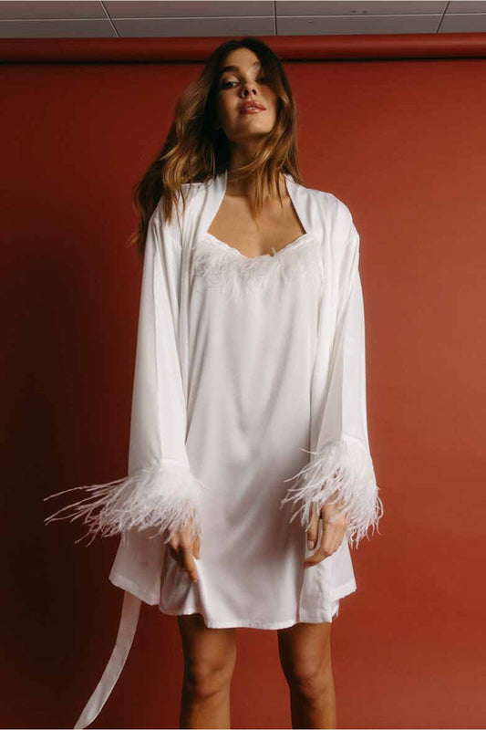 Admas - camisola con spalline e piume 61322 bianco