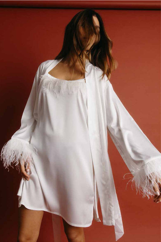 Admas - vestaglia kimono con piume 67202 bianco