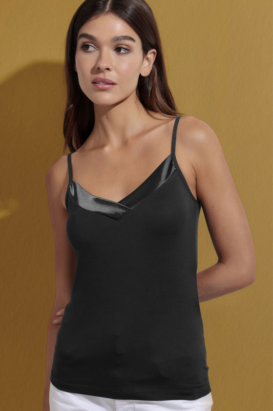 Admas - top con scollo in raso 43483-0-110 nero