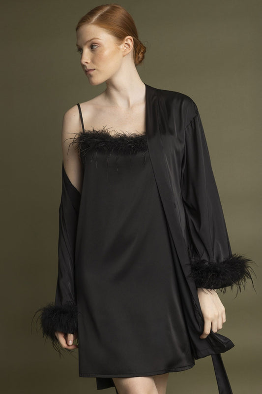 Admas - vestaglia marabu satinata 67202-0-110 nero