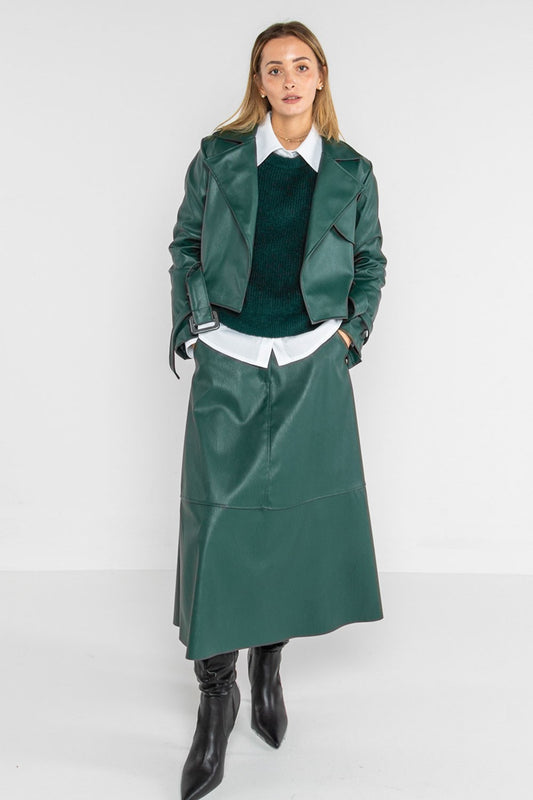 Lokita - gonna midi a ruota in ecopelle 1209 lok566 verde bottiglia