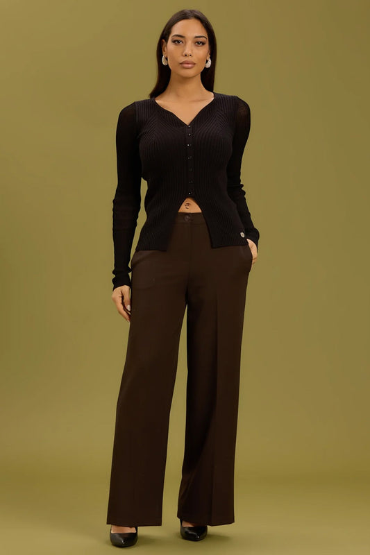 Take two - pantalone palazzo con elastico dt01166 moro