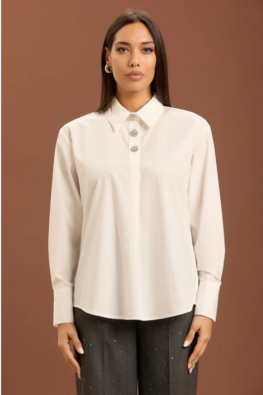 Take two - camicia over in popeline con bottoni gioiello dt02002 bianca