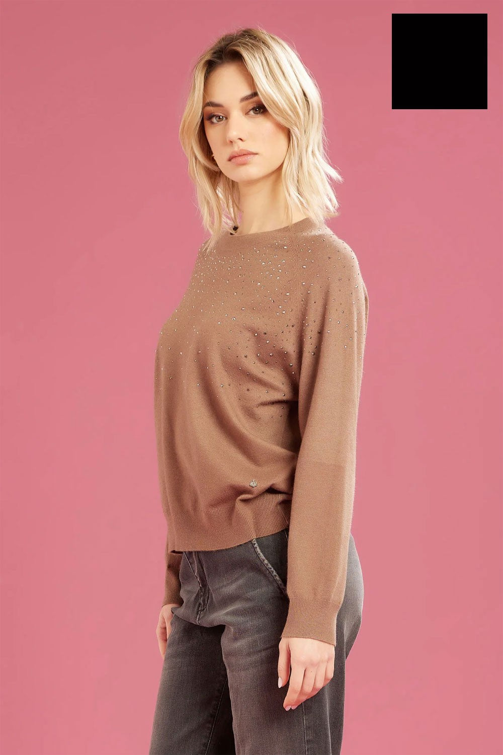 Fresh flower - girocollo c.applicaz. a cascata ff679 nero