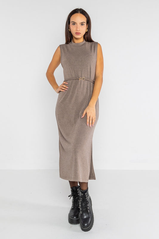 Lokita - abito longuette in maglia 1214 lok1885 fango