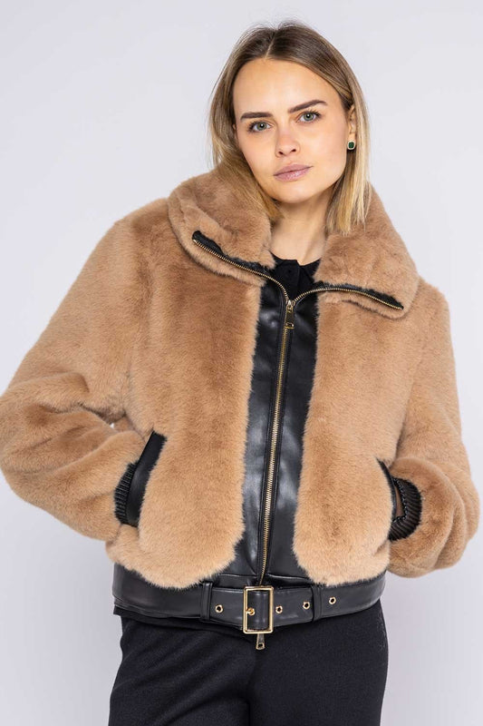 Lokita - pelliccia sintetica tessuto combinato 1116 lok581 beige