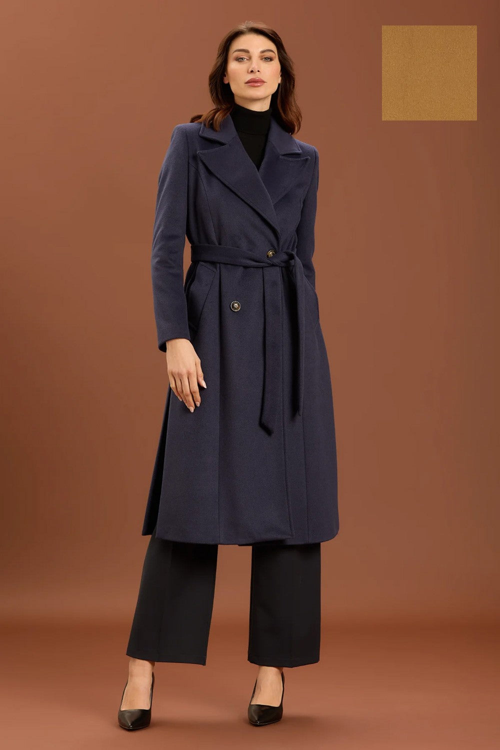 Take two - cappotto lungo con cinta dt01223 cammello