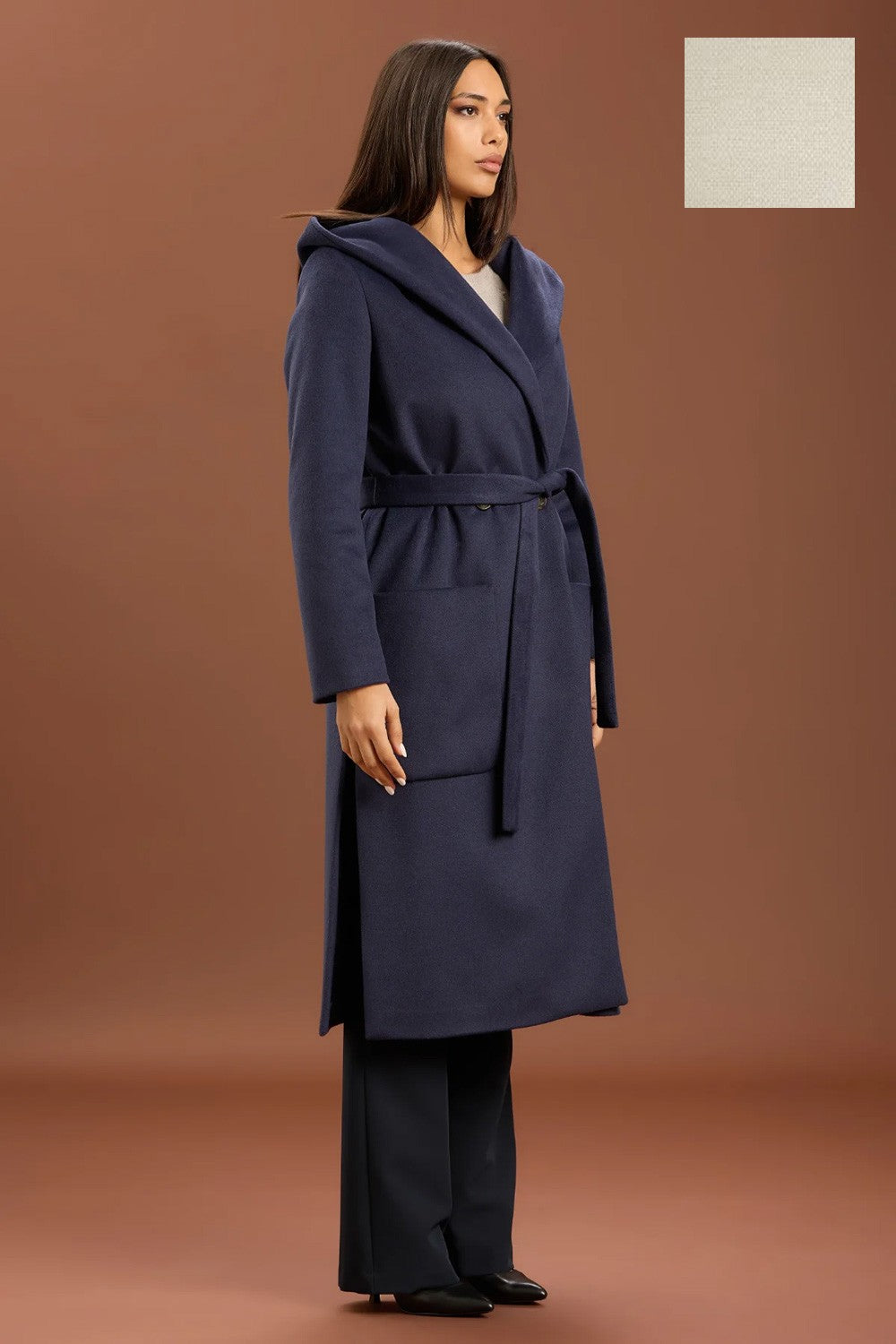 Take two - cappotto lungo con cinta e cappuccio dt01239 panna