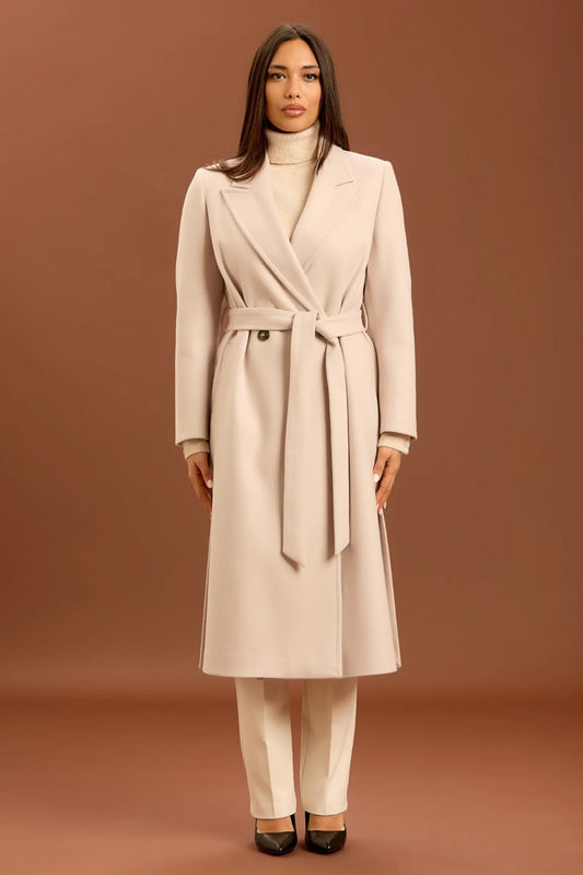 Take two - cappotto con cinta e punto mf dt01245 beige