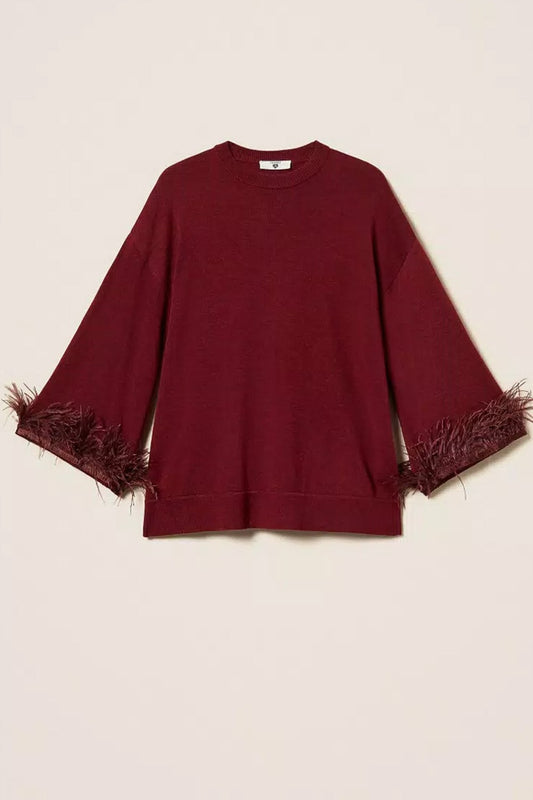 Twinset - maglia in misto lana con piume 252ll3faa 12818 red wine