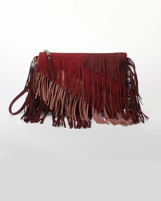 Mimi muà - borsa a busta con frange m8-h201316 mosto