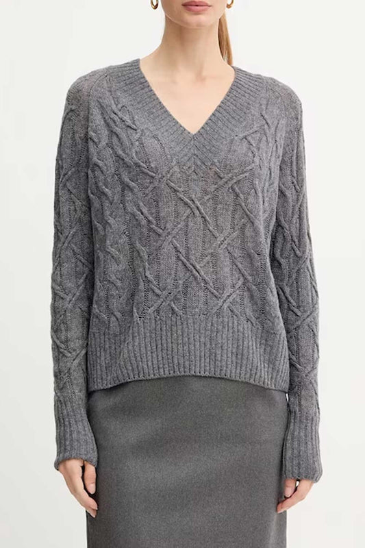 Ermanno scervino - maglia scollo a v m/l d474m501dge m4700 grigio