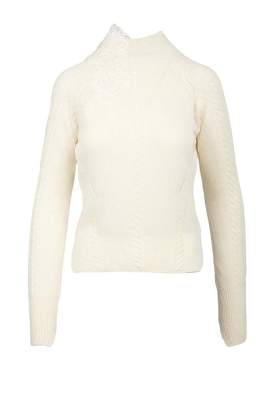 Ermanno scervino - maglia collo alto m/l in misto lana e cashmere con motivo a t