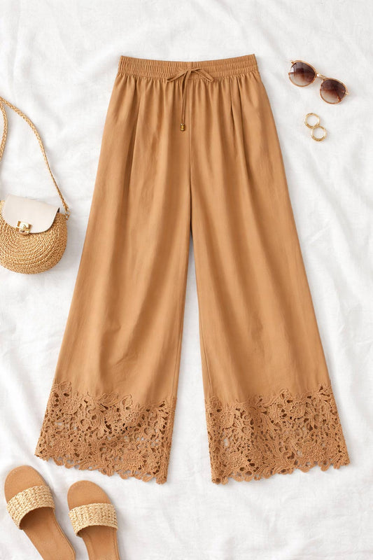 TwinSet - Pantalone Cropped in Popeline dettaglio Macramè